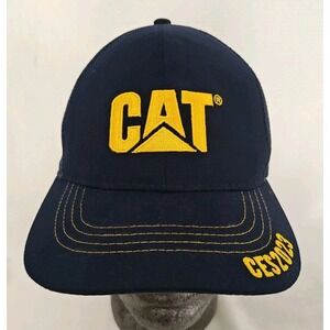 CAT Caterpillar Hat Heavy Machinery Embroidered Flexfit Fitted Cap CES Navy Blue